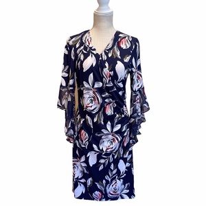 MSK Knit Mock Wrap Dress with Flutter Sleeves